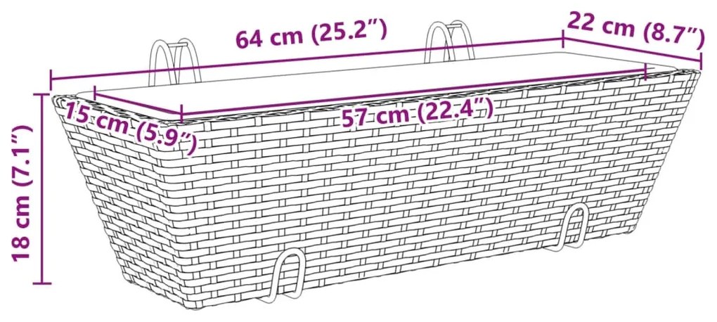 Canteiros com ganchos 2 pcs vime PE preto