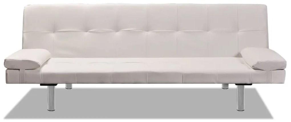 Sofá-cama ajustável c/ 2 almofadas couro artificial branco nata