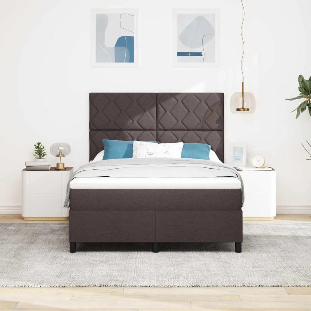 Cama Box com Colchão e LED Castanho Escuro, 160 x 200 cm, Tecido
