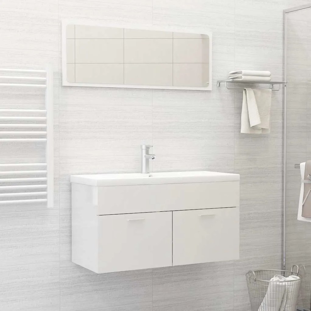 Conj. móveis de casa de banho 2 pcs contrapl. branco brilhante