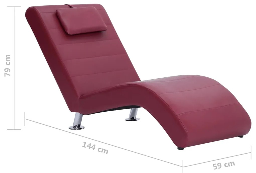 Chaise longue com almofada couro artificial vermelho tinto