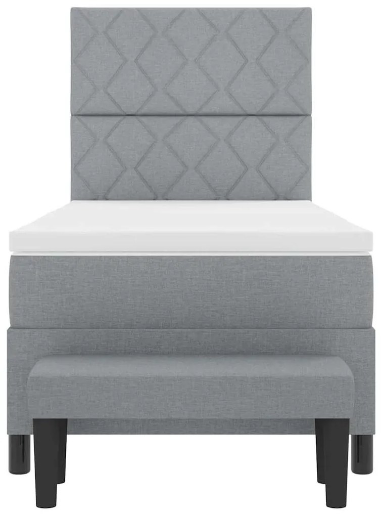 Cama Box Spring com Colchão &amp; Banco Cinza Claro 90x190 cm Tecido