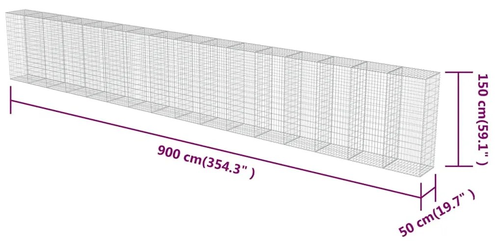 Muro gabião com tampas aço galvanizado 900x50x150 cm