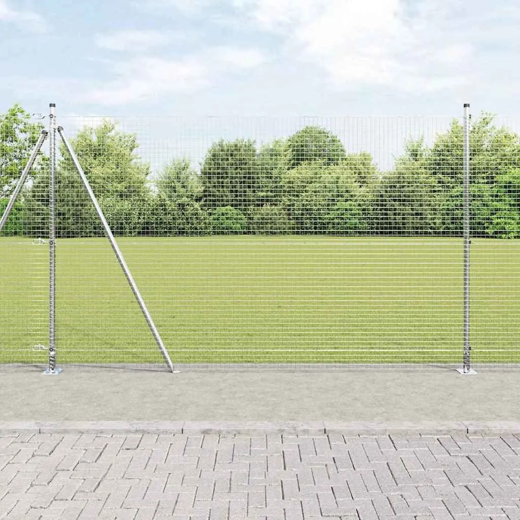 Cerca de Fio Soldado com 7 Postes com Flanges 1,6x10 m Aço Galvanizado