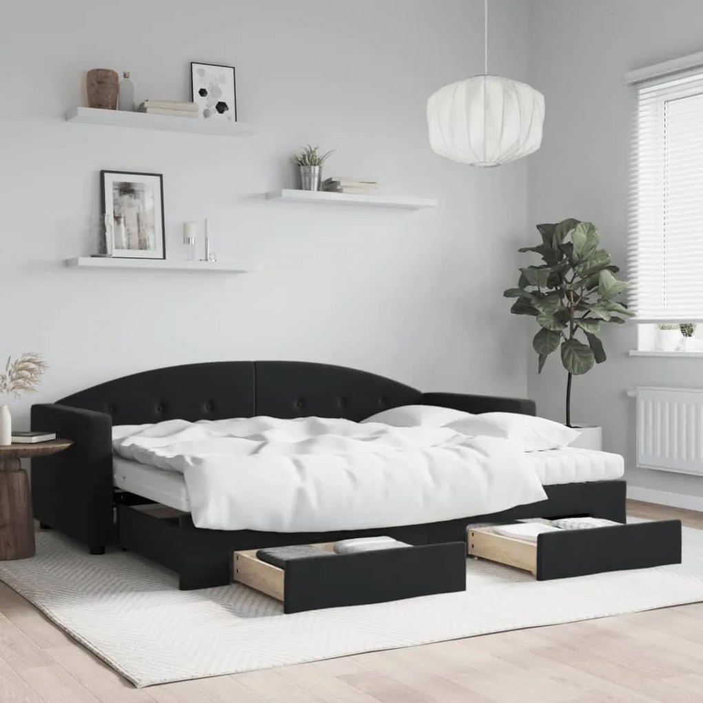 Sofá-cama com gavetão e gavetas 80x200 cm veludo preto