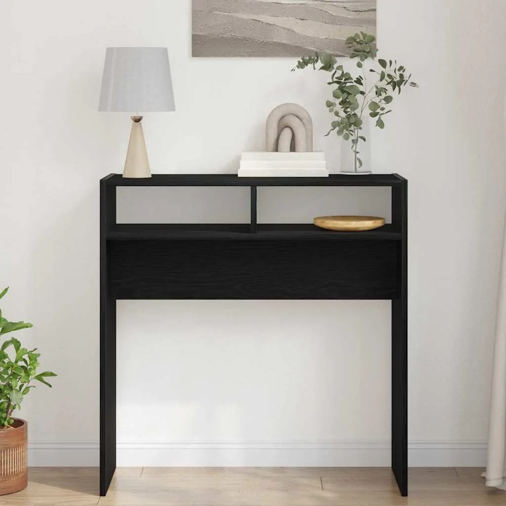 Mesa Console de Carvalho Preto - 78x30x80 cm - Feita de Madeira Engenh