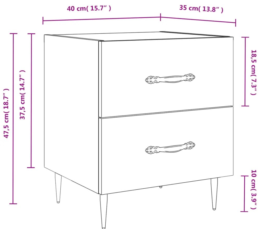 Mesa de cabeceira 40x35x47,5 cm derivados de madeira branco
