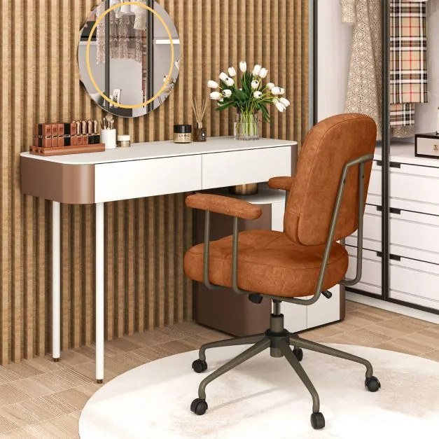 Cadeira de escritório estofada giratória ajustável em camurça com encosto e apoios de braços 68 x 68 x 97-103 cm Castanho
