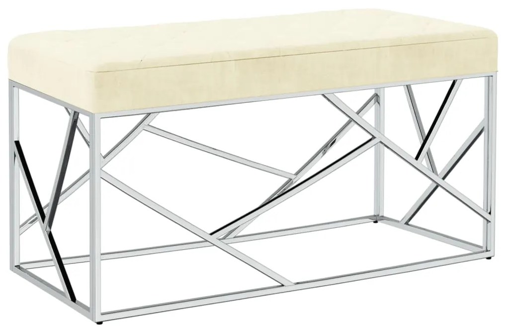 Banco 97 cm veludo e aço inoxidável cor creme