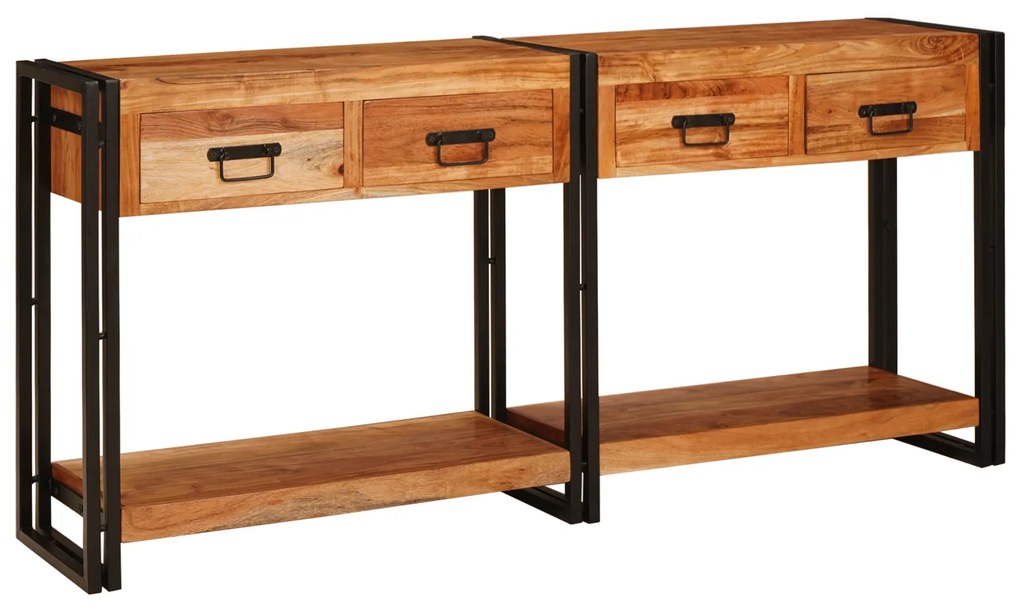 vidaXL Mesa de Console 2 2 pcs Castanho Madeira de acácia sólida