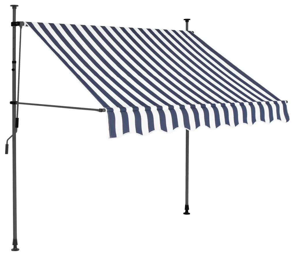 Toldo retrátil manual com LED 150 cm azul e branco