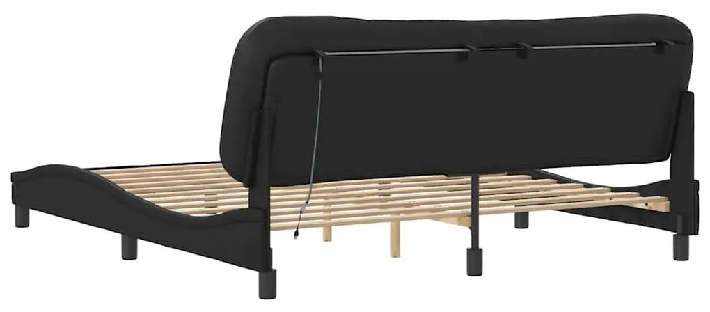 Estrutura de cama c/ luzes LED 180x200cm couro artificial preto