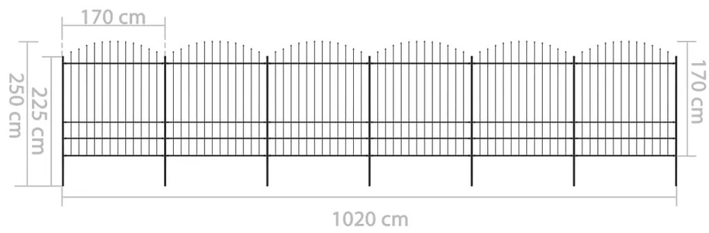 Cerca de jardim com topo em lanças (1,75-2)x10,2 m aço preto