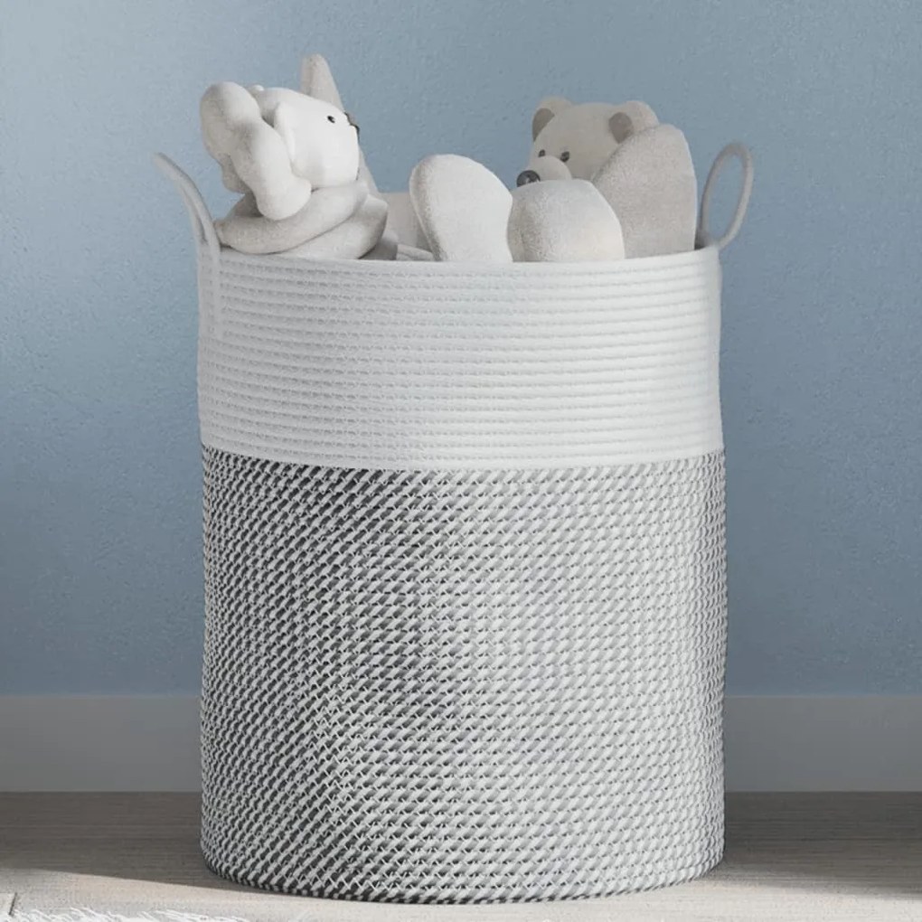 vidaXL Cesto de arrumação Ø38x46 cm algodão cinzento e branco