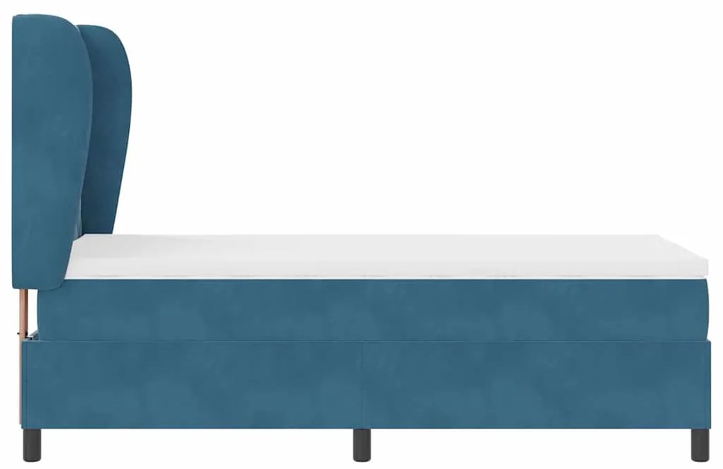 Cama Box com Colchão Azul Escuro 100 x 200 cm em Veludo