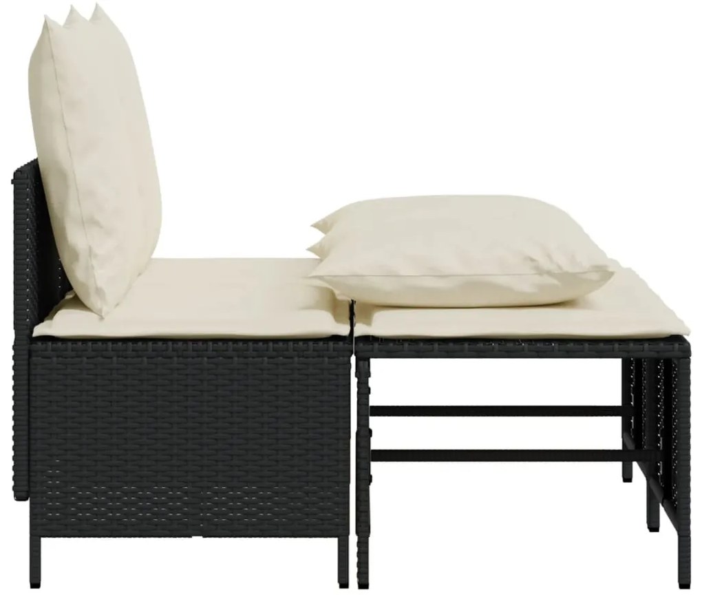 4 pcs conjunto de sofás para jardim c/ almofadões vime PE preto