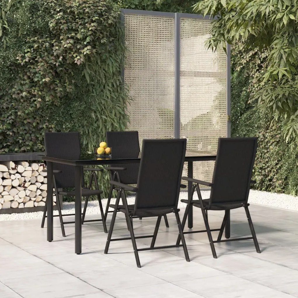 vidaXL 5 pcs conjunto de jantar p/ jardim vime PE preto