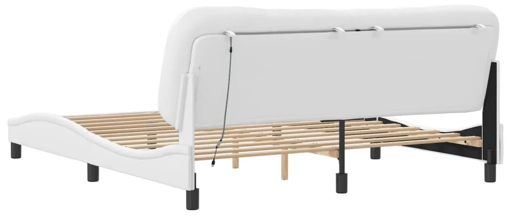 Estrutura cama c/ luzes LED 180x200 cm couro artificial branco