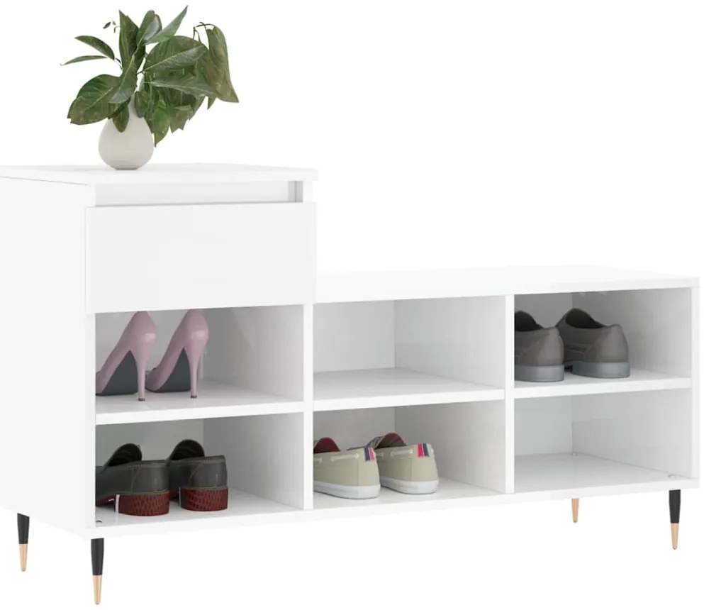 Sapateira 102x36x60 cm derivados de madeira branco brilhante