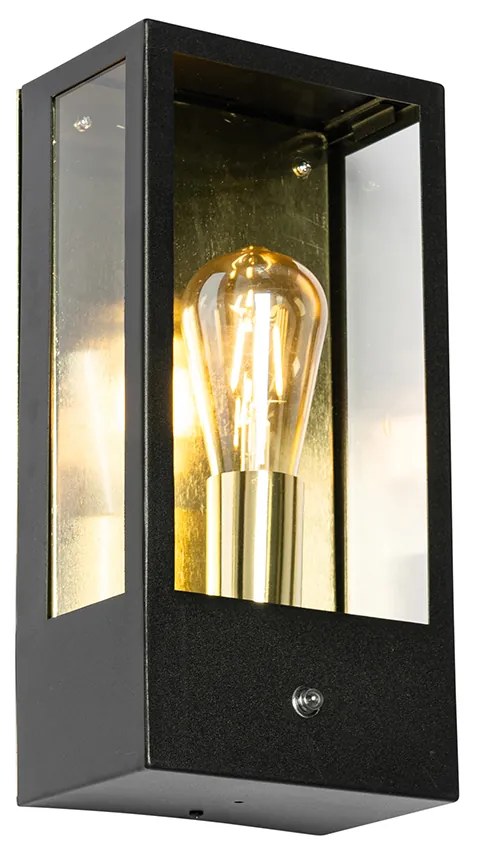Candeeiro de parede exterior preto com sensor crepuscular dourado - Rotterdam Industrial