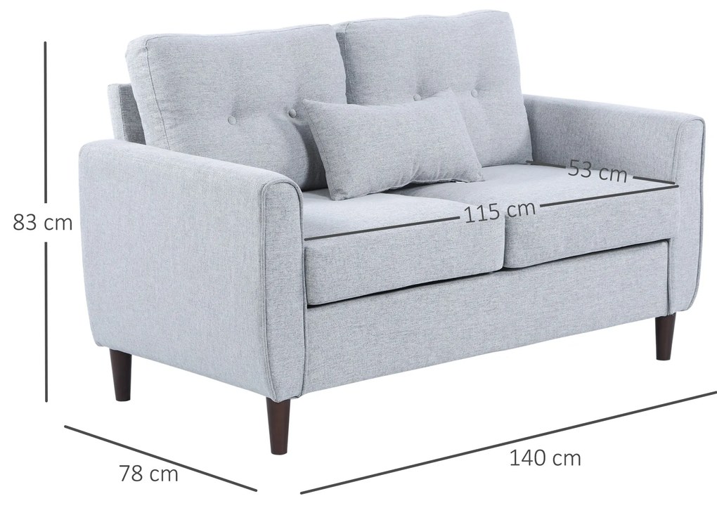 Sofá de 2 lugares Poltrona de dois lugares para sala de estar com almofadas e assento acolchoado fronha lavável 140x78x83 cm cinza claro