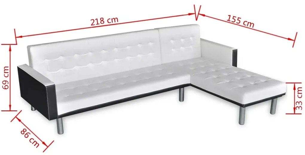 Sofá-Cama Lindu Chaise Longue em Couro Artificial - Branco/Preto - Des