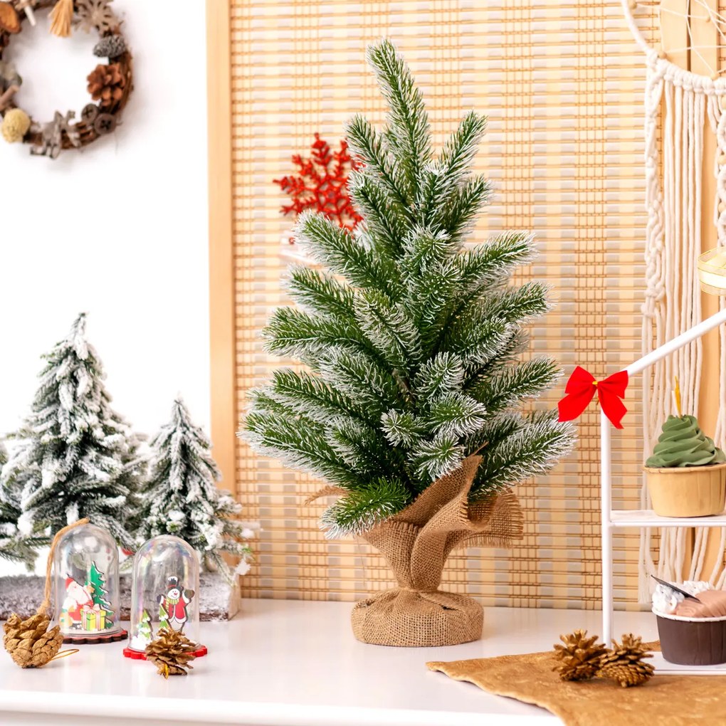 Mini árvore de natal de mesa de 50 cm festiva em miniatura árvore artificial decorativa em pe novo com base de cimento com pano de linho Verde