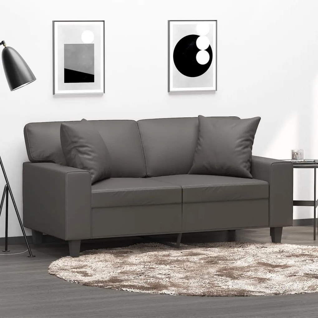vidaXL Sofá 2 lugares c/ almofadas/almofadões 120cm couro artif. cinza