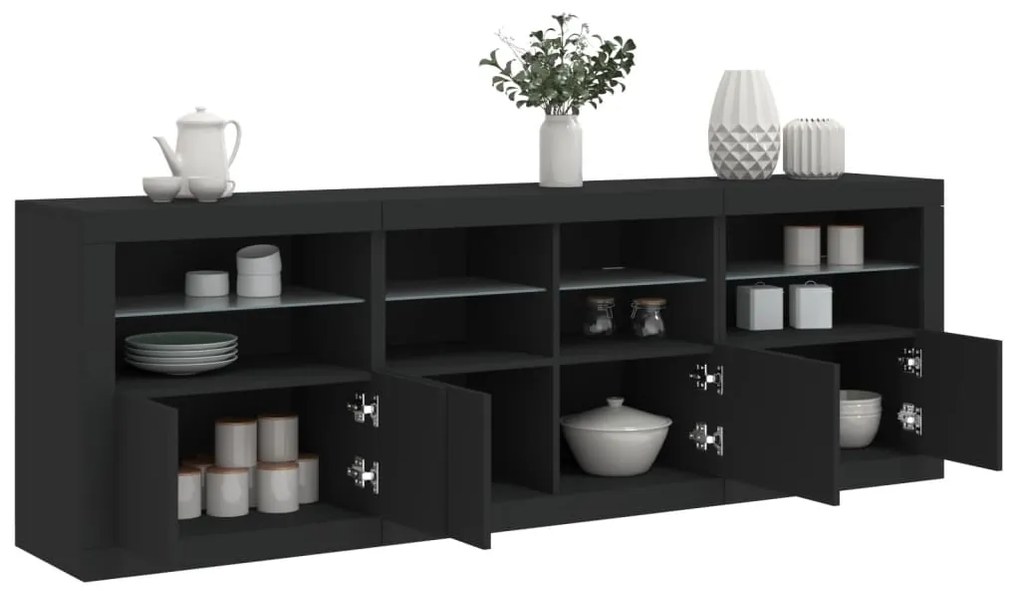 Aparador com luzes LED 202x37x67 cm preto