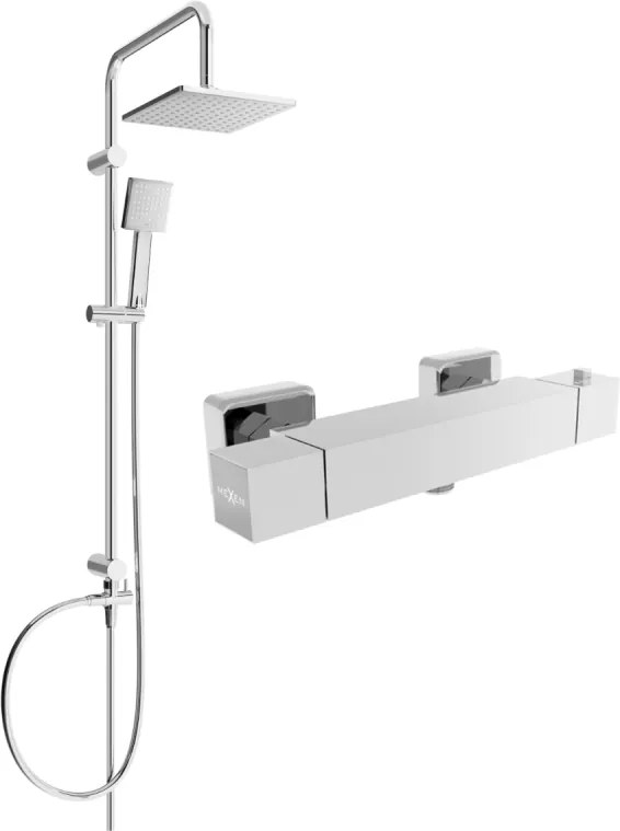 Mexen Cube Tord conjunto de chuveiro de superfície com chuveiro de teto e misturadora de chuveiro termostática, cromado