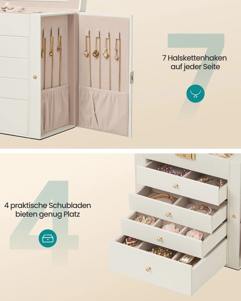 Caixa para joias com 5 níveis 15 x 26,2 x 28 cm, Branco creme