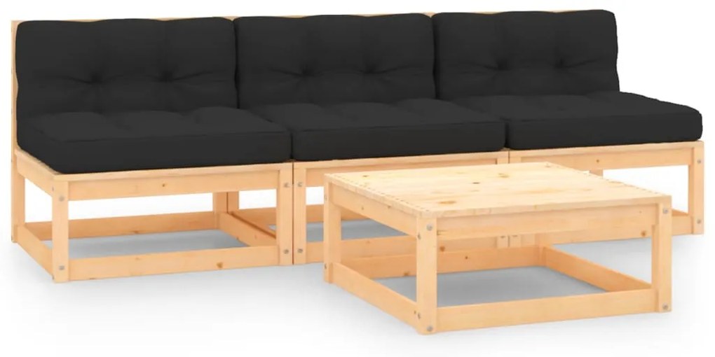 4 pcs conjunto lounge de jardim c/ almofadões pinho maciço