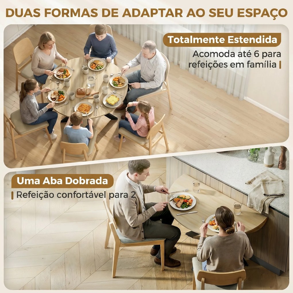 Mesa de Cozinha Redonda Dobrável para 2-6 Pessoas com Aba Rebatível Estrutura de Aço em X Duplo Ø110x76 cm Madeira