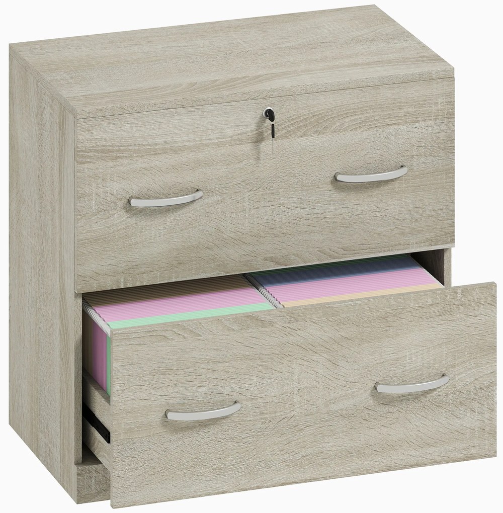 Vinsetto Armário para Aquivos com Gavetas Armário de Arrumação de Escritório com Fechadura e 2 Chaves 74x42x72 cm Madeira | Aosom Portugal