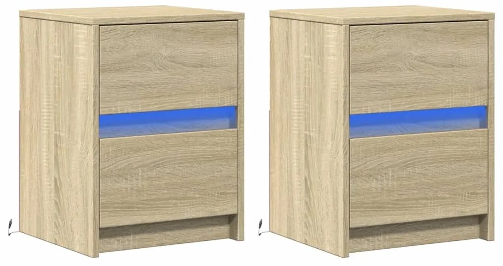 Mesas cabeceira c/ LEDs 2 pcs derivados madeira carvalho sonoma