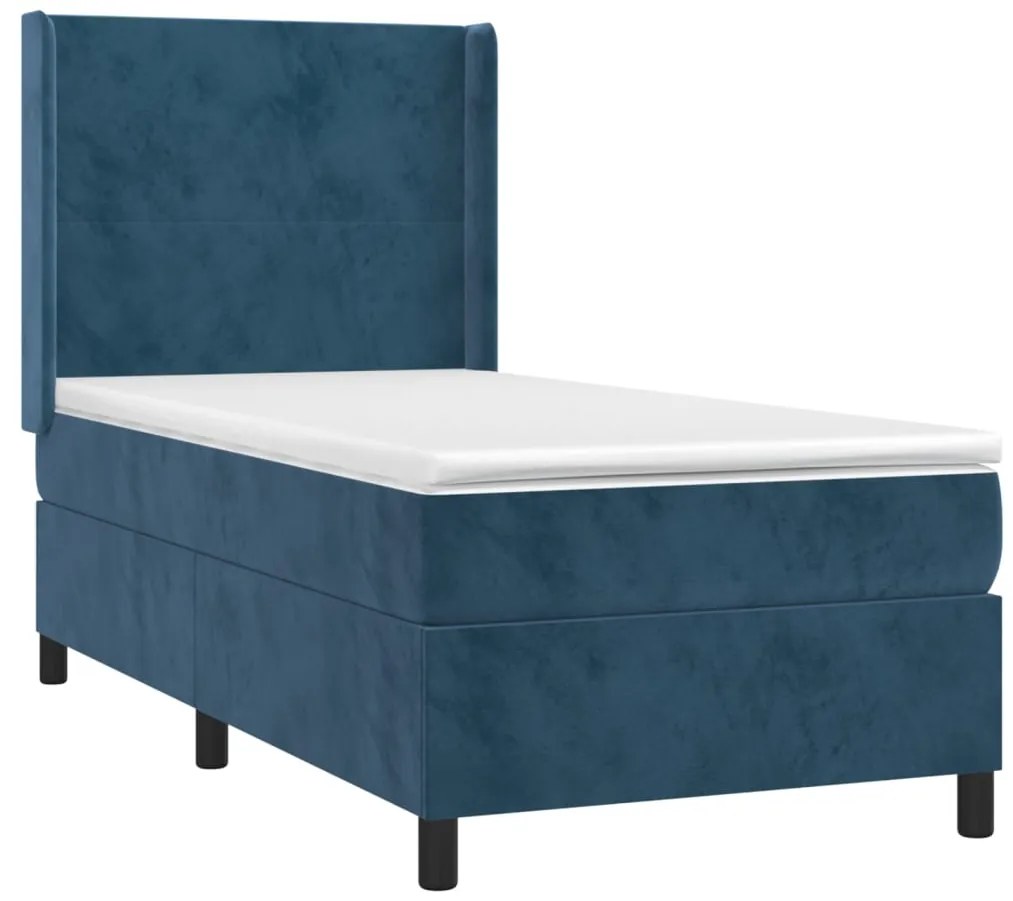 Cama box spring c/ colchão/LED 80x200 cm veludo azul-escuro