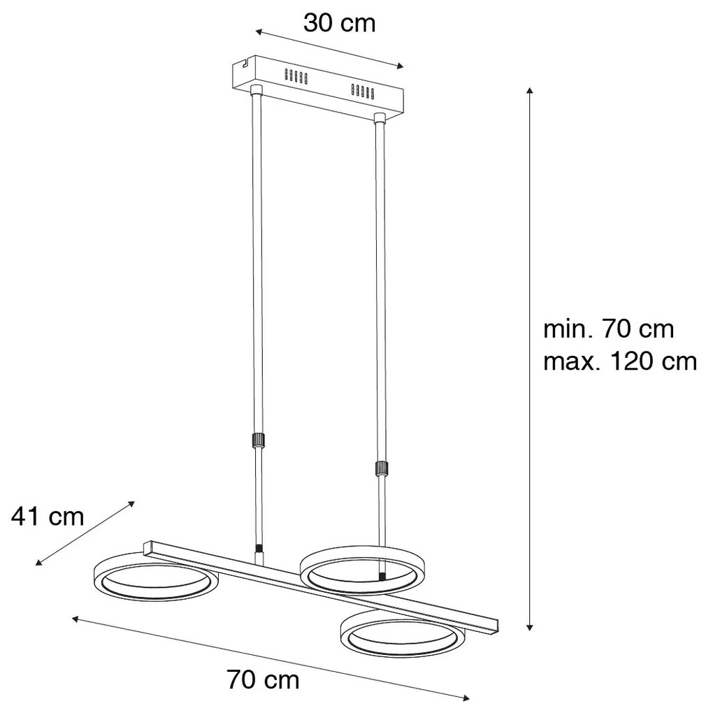 Candeeiro de suspensão moderno preto com LED regulável em 3 níveis 3 luzes - Vivé