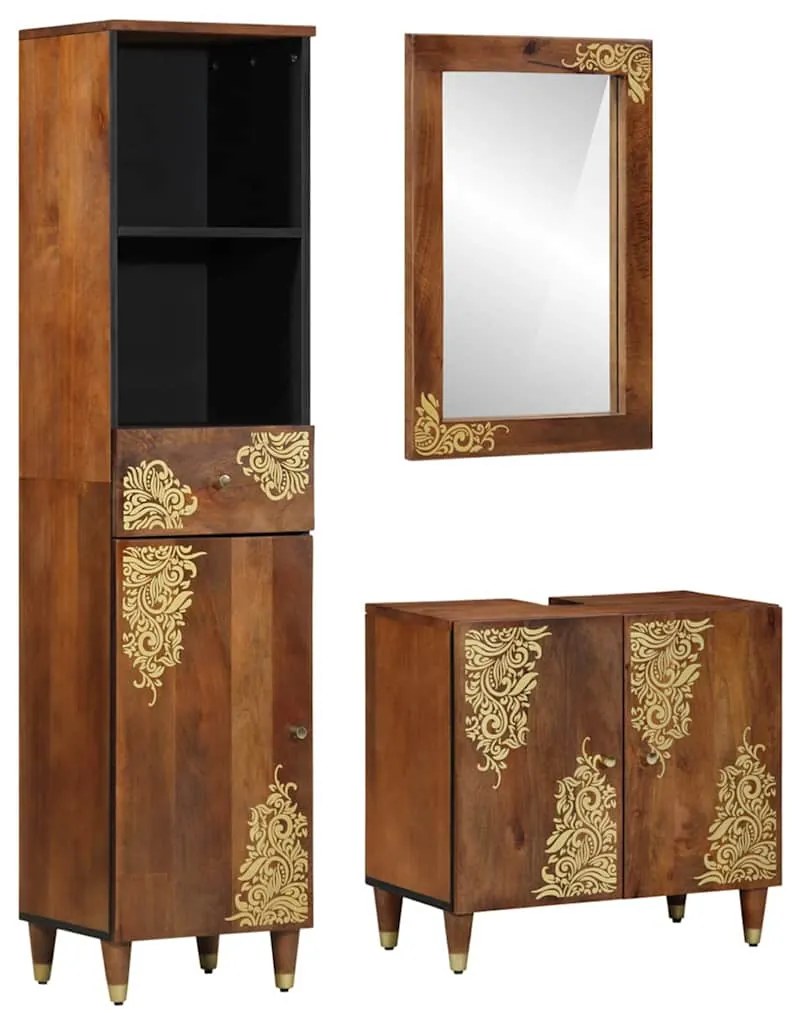 vidaXL Conjunto de Móveis para Banheiro 3 pcs Castanho 62 x 33 x 58 cm