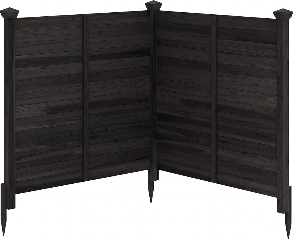 Conjunto de 2 Painéis de Privacidade para o Exterior 119 x 119 cm com Estacas Metálicas para Ar Condicionado, Caixote do Lixo de Jardim, Preto