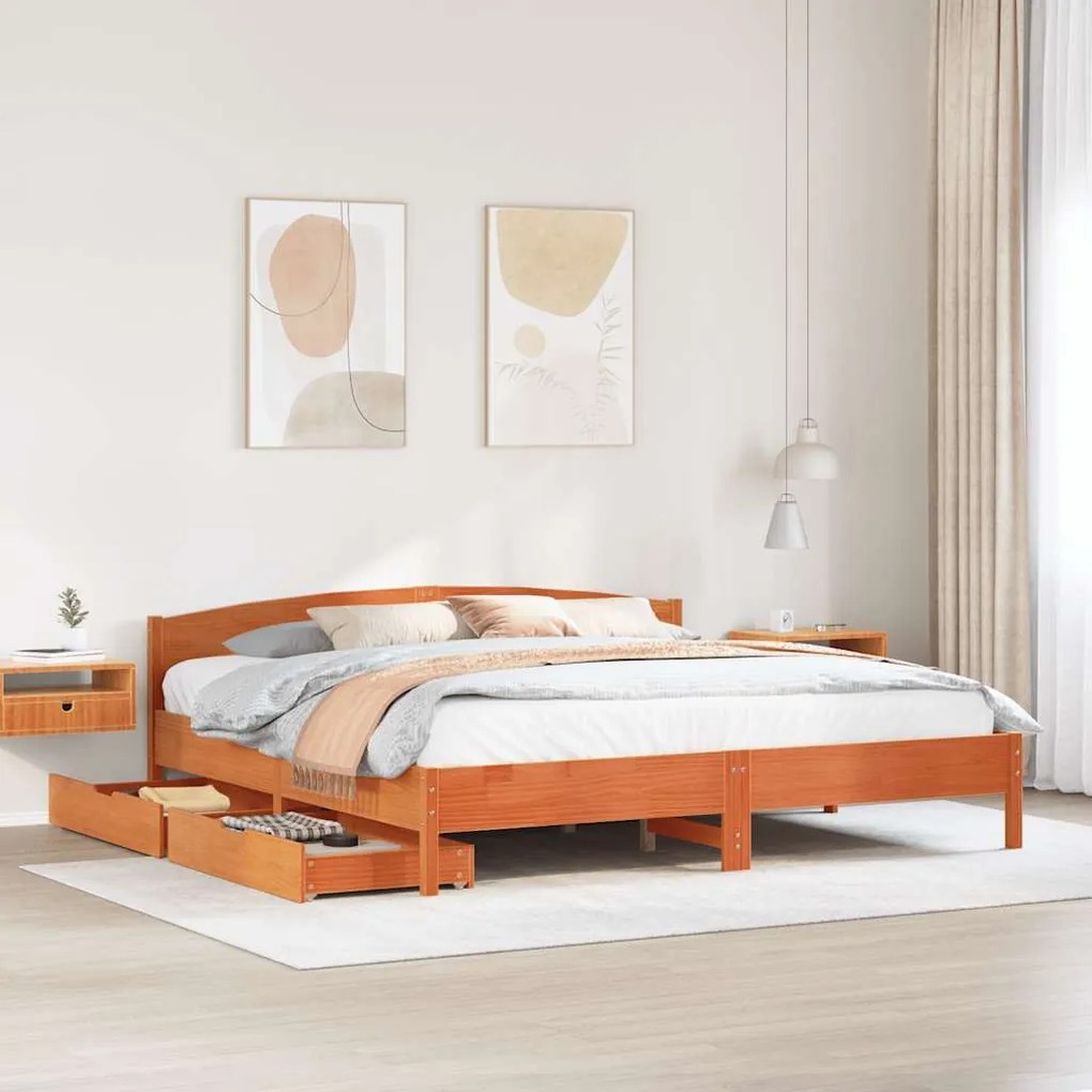 Cama sem colchão 200x200 cm pinho maciço castanho-mel