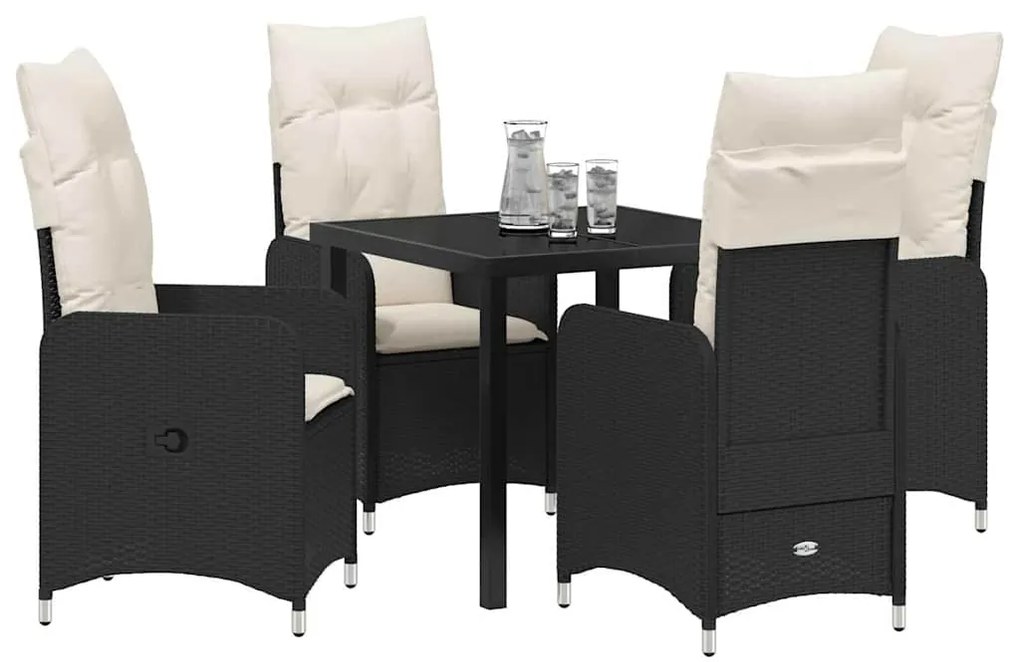 Conjunto de Jantar de Jardim 5 Peças com Almofadas, Preto, Rattan Sint