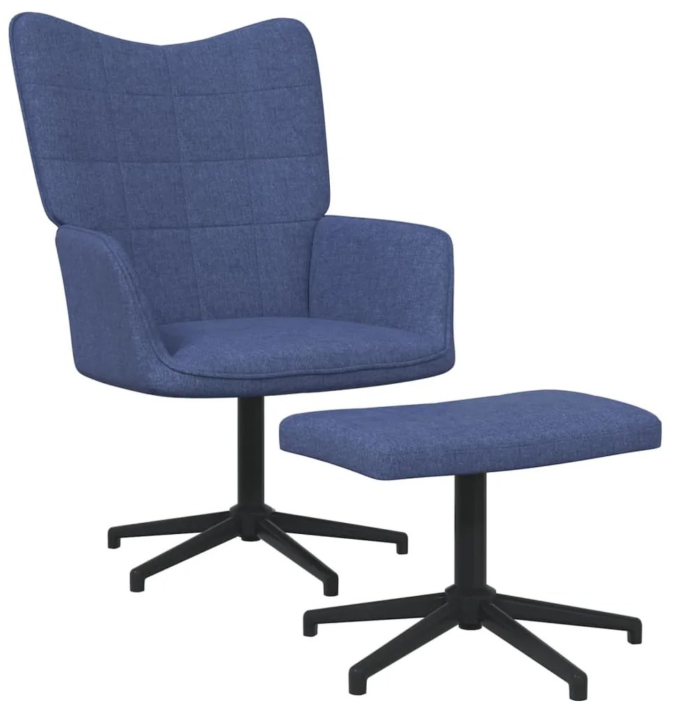 327978 vidaXL Cadeira de descanso com banco tecido azul