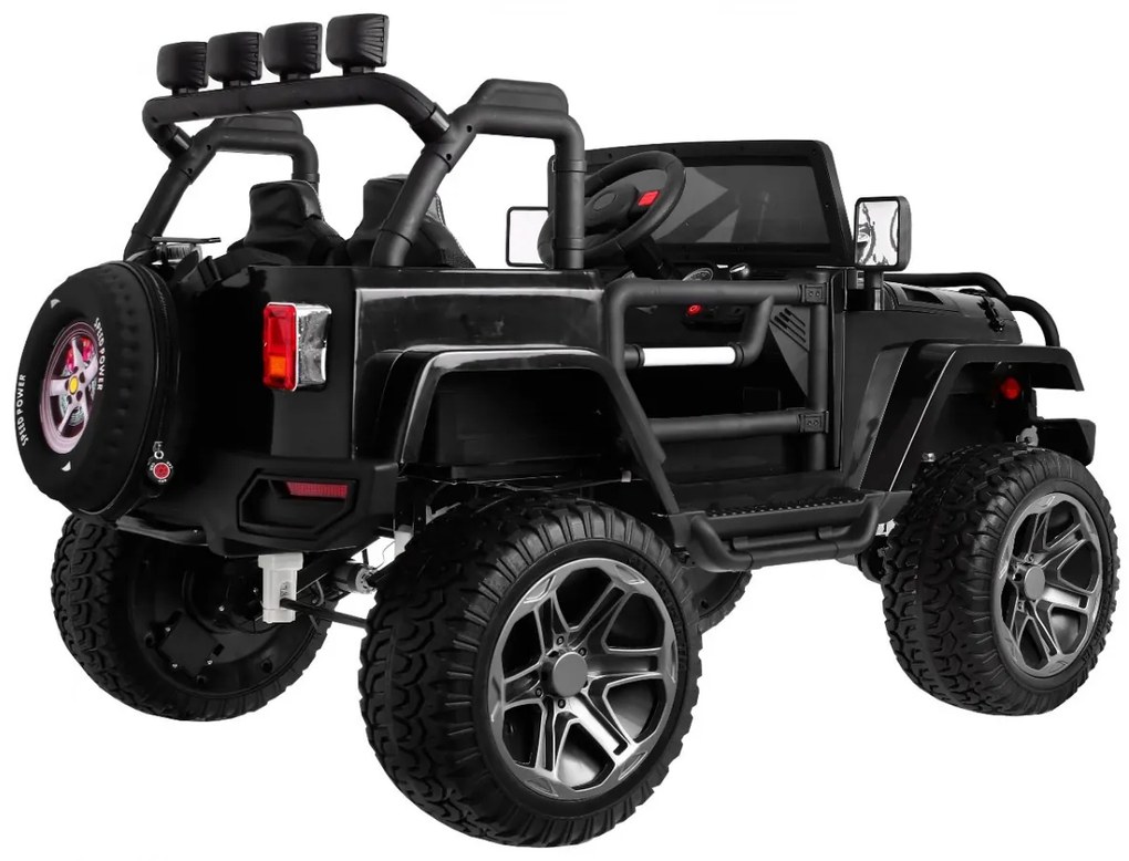 Jipe elétrico para Crianças 24V 4x4 2 Lugares The Monster Jeep Rodas de EVA, Assento de couro Preto