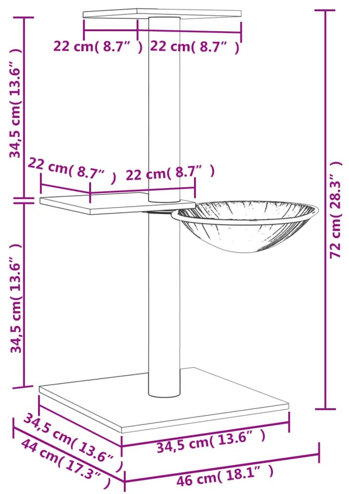 Árvore p/ gatos c/ postes arranhadores 72 cm cinzento-claro