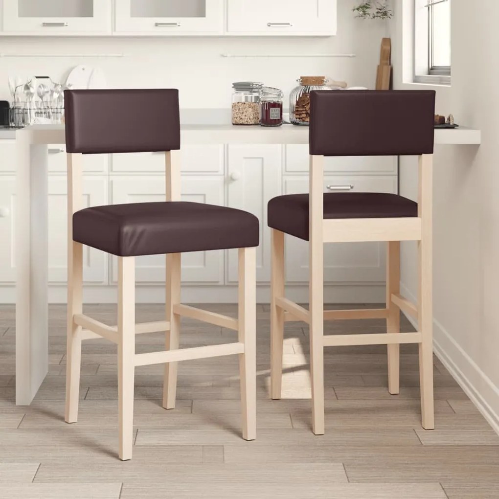 vidaXL Cadeiras de bar 2 pcs seringueira maciça e couro artificial