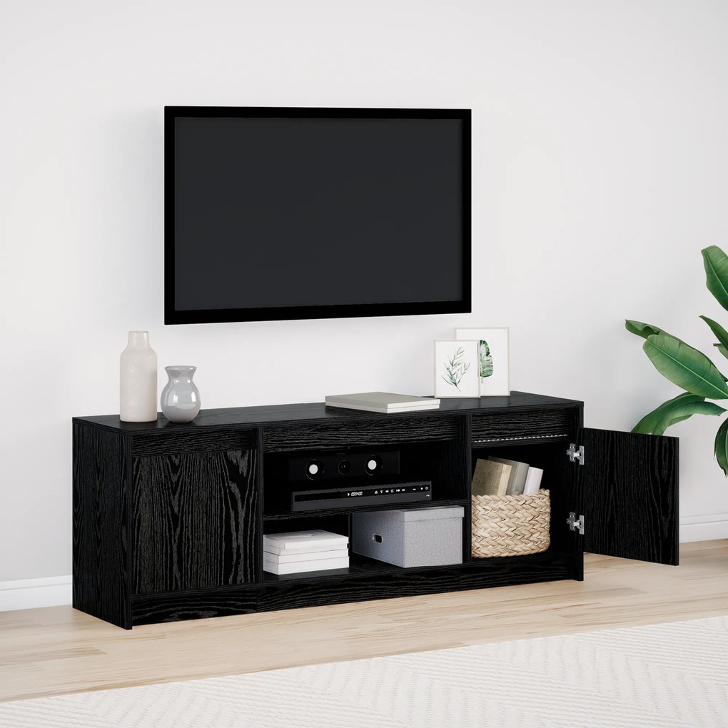 vidaXL Armário de TV com LED em Carvalho Preto, 139,5x34x50 cm, Feito de Madeira de Engenharia