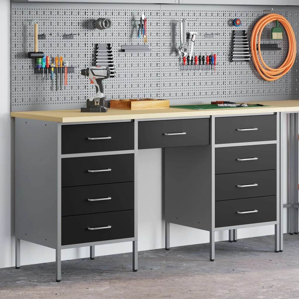 Conjunto de armário e mesa de trabalho em 3 peças vidaXL preto em made