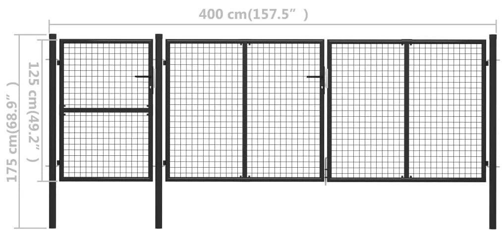 Portão de jardim 400x125 cm aço antracite