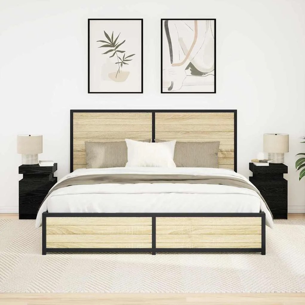 vidaXL Armário de Cabeceira 2 pcs Carvalho Preto 35 x 39 x 55 cm