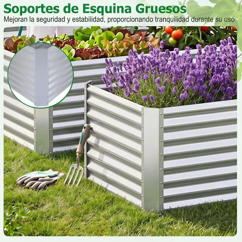 Jardineira Elevada para Flores, Frutas e Ervas, 182 x 94 x 60 cm, Fundo Aberto, Prateado
